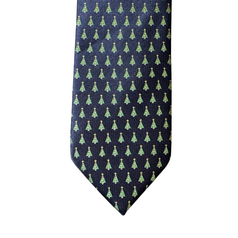 Holiday Traditions Hallmark Christmas Tree Tie Navy Blue Polyester Microfiber